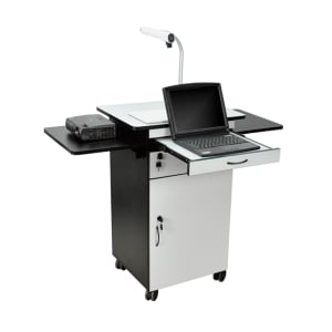 H. Wilson Luxor 23 3/4in Multimedia Workstation With Locking Cabinet, 33 1/4inH x 25inW x 19 1/4inD, White/Black