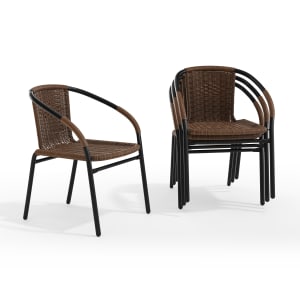 Flash Furniture Rattan Indoor/Outdoor Restaurant Stack Chairs, Brown, Pack Of 4 Chairs