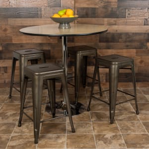 Flash Furniture 24in Metal Counter-Height Bar Stools, Set Of 4 Bar Stools, Gunmetal