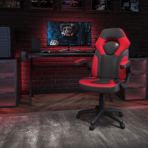 Flash Furniture X10 Ergonomic LeatherSoft Faux Leather High-Back Racing Gaming Chair With Flip-Up Arms, Red/Black