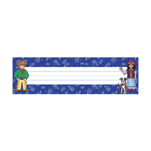 Barker Creek Single-Sided Desk Tags/Bulletin Board Signs, 12in x 3 1/2in, Western, Pre-K To Grade 6, Pack Of 36