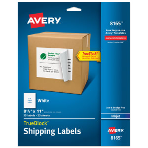 Avery Permanent Full-Sheet Labels, 8165, Inkjet, 8 1/2in x 11in, White, Box Of 25
