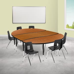 Flash Furniture 86in Oval Wave Flexible Laminate Activity Table Set With 14in Student Stack Chairs, Oak
