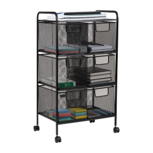 Mind Reader Multipurpose Rolling Cart with Drawers Office Storage Organizer, Utility Cart, Metal, 29in H x 11in W x 16in D, Black