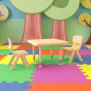 Flash Furniture Square Plastic Height-Adjustable Activity Table Set With 2 Chairs, 23-3/4in x 24in, Natural