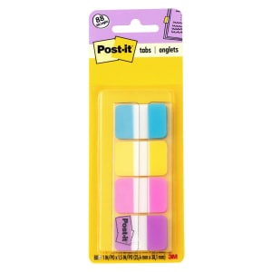 Post-it Tabs, 1 in. x 1.5 in., 1 Pack, 88 Tabs/Pack, Assorted Colors, Back to School Supplies for Students, Tabs for Textbooks and Notebooks