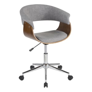 LumiSource Vintage Mod Mid-Century Modern Mid-Back Chair, Light Gray/Walnut/Chrome