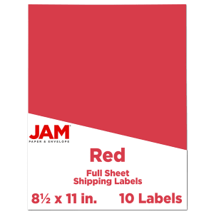JAM Paper Full-Page Mailing And Shipping Labels, Rectangle, 8 1/2in x 11in, Red, Pack Of 10