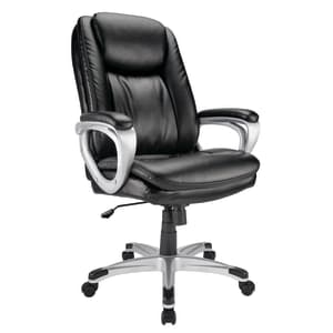 Realspace Treswell Bonded Leather High-Back Executive Office Chair, Black/Silver, BIFMA Compliant