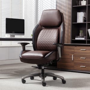 Shaquille O Neal Zephyrus Ergonomic Bonded Leather High Back Executive Office Chair WalnutSilver BIFMA Compliant PopularChairscom   