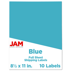 JAM Paper Full-Page Mailing And Shipping Labels, Rectangle, 8 1/2in x 11in, Blue, Pack Of 10