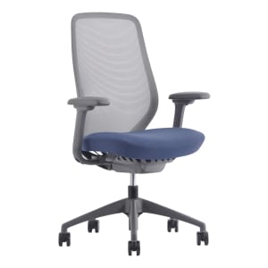 WorkPro 6000 Series Multifunction Ergonomic Mesh/Fabric High-Back Executive Chair, Gray Frame/Blue Seat, BIFMA Compliant