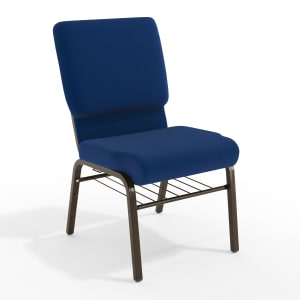 Flash Furniture HERCULES Series Church Accent Chair With Book Rack, Navy Blue Fabric/Goldvein Frame