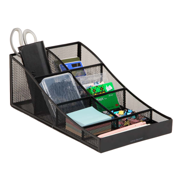 Mind Reader 7-Compartment Coffee Cup and Condiment Organizer, 5 1/4inH x 8-1/2inW x 14-1/2inD, Black