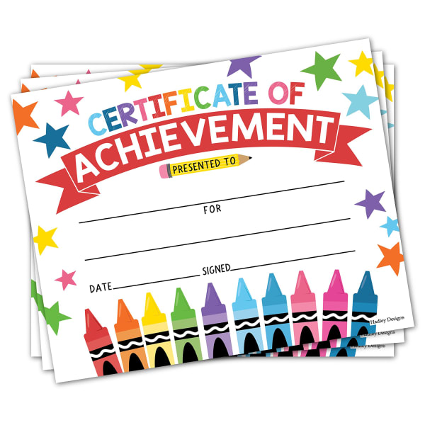 Hadley Designs Certificates For Students, 8in x 10in, Colorful Crayons Award, Set Of 25