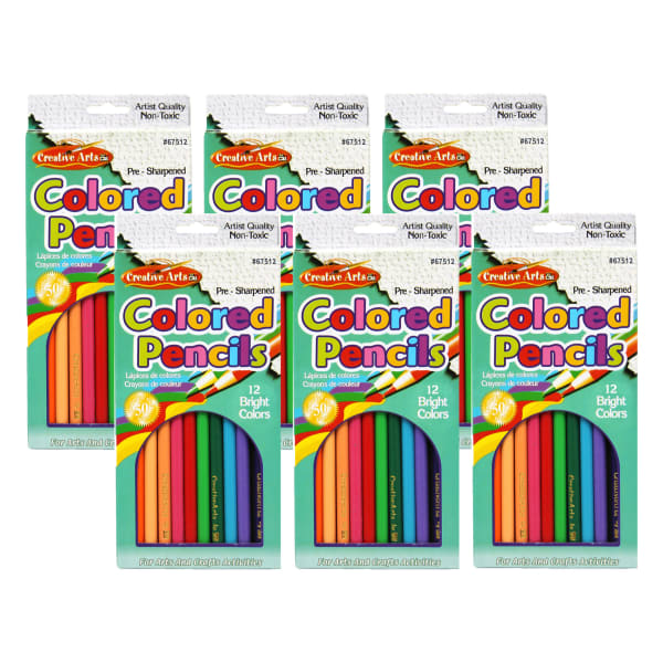 Charles Leonard Pre-Sharpened Colored Pencils, Assorted Colors, 7 Inches, 12 Per Pack, Set Of 6 Packs