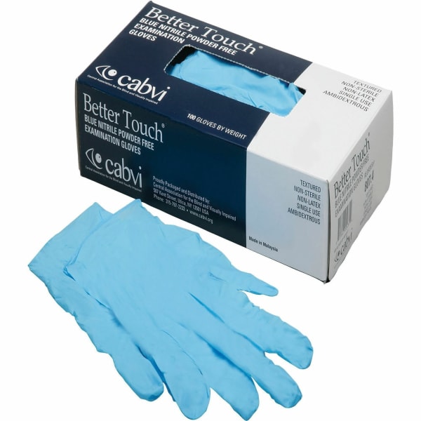 SKILCRAFT Medical-Grade Synthetic Gloves, 4 mil x 9.5inL, Right/Left Hand, Nitrile, Blue, Non-Sterile, Large, 100 Gloves/Box