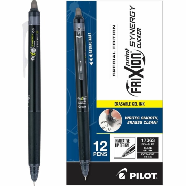 FriXion Erasable Gel Pens - Extra Fine 0.5 mm Point Size - Retractable - Black - 12 / Dozen