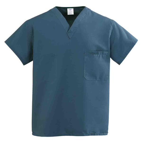 Medline ComfortEase Unisex 1-Pocket Reversible Scrub Top, 3X, Caribbean Blue