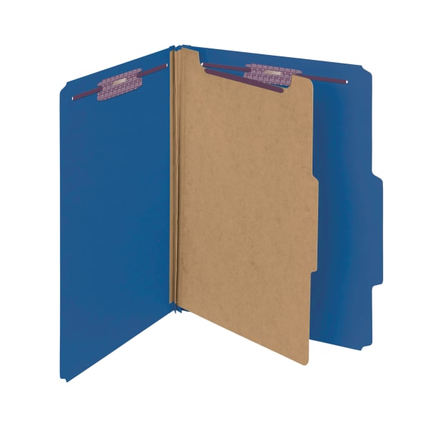 Smead Classification Folders, Pressboard With SafeSHIELD Fasteners, 1 Divider, 2in Expansion, Letter Size, 100% Recycled, Dark Blue, Box Of 10