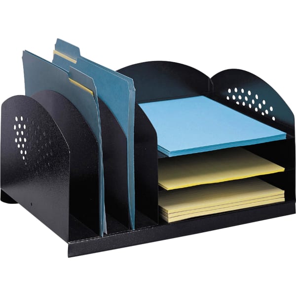 Safco 3 & 3 Combination Rack Desktop Organizers - 6 Compartment(s) - 3 Divider(s) - 3 Tier(s) - 8.25in Height x 16.25in Width x 11.25in Depth - Desktop - Powder Coated - Black - Steel - 1 Each