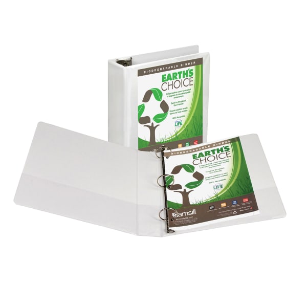 Samsill Earths Choice Insertable Vue 3-Ring Binder, 3in Round Rings, 63% Recycled, White