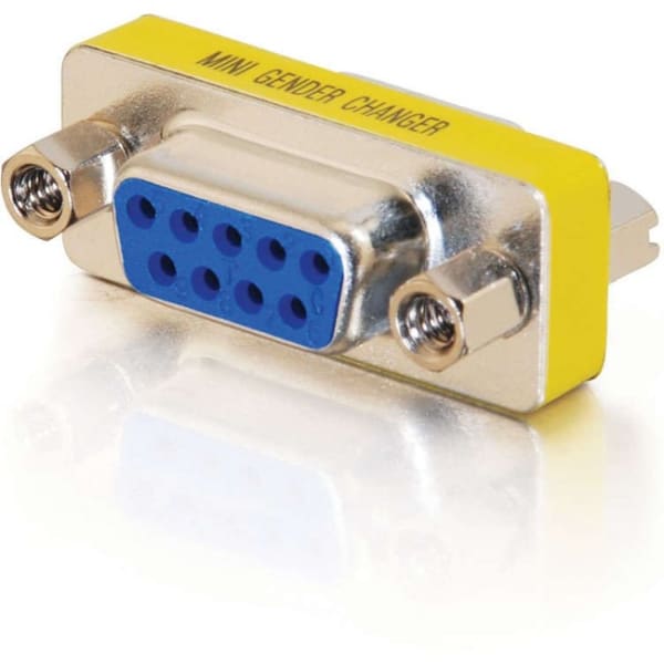 C2G DB9 F/F Mini Gender Changer (Coupler) - 1 x 9-pin DB-9 Serial Female - 1 x 9-pin DB-9 Serial Female - Silver, Yellow - 1 Each