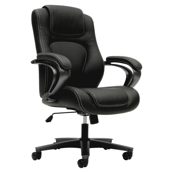 HON Basyx Ergonomic Bonded Leather Fixed Arm Executive Chair, Black