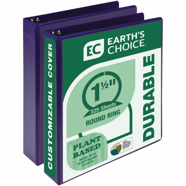 Samsill Earths Choice Plant-based View Binders - 1 1/2in Binder Capacity - Letter - 8 1/2in x 11in Sheet Size - 3 x Round Ring Fastener(s) - Chipboard, Polypropylene, Plastic - Purple - Recycled