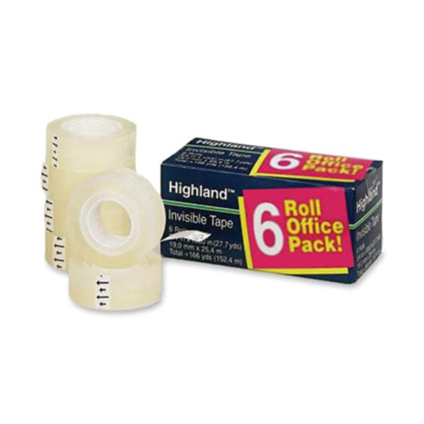 Highland 3/4inW Matte-finish Invisible Tape - 27.78 yd Length x 0.75in Width - 1in Core - Matte - Clear - For Mending, Holding, Splicing - 6 / Pack