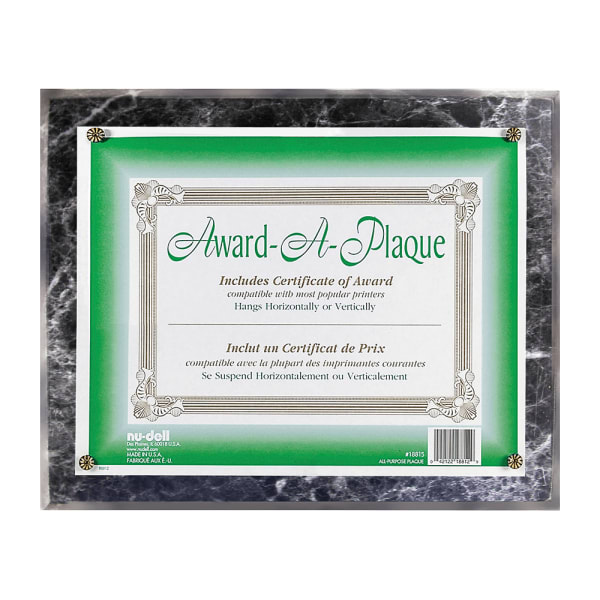 Nu-Dell Award-A-Plaque, 13in x 10 1/2in, Black Marble