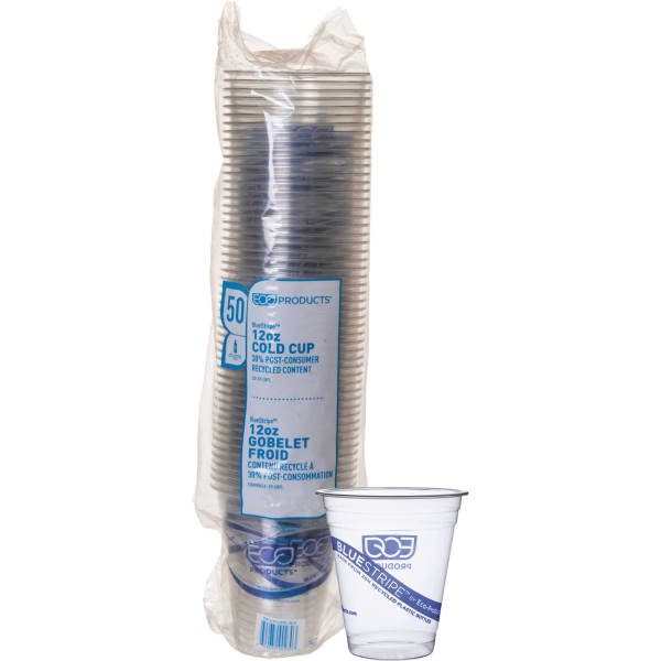 Eco-Products BlueStripe Cold Cups, 12 Oz, 25% Recycled, Clear, Carton Of 500