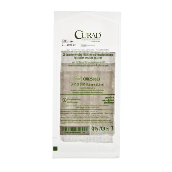 CURAD Sterile Oil Emulsion Non-Adherent Gauze, 3in x 8in, White, Pack Of 648