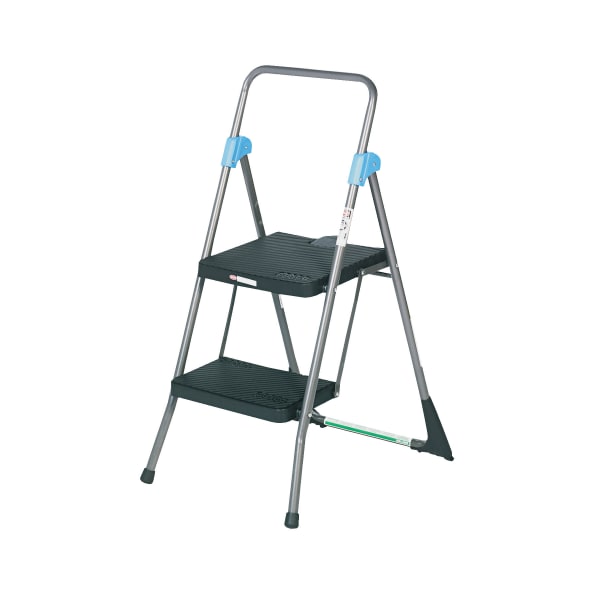 Cosco Steel 2-Step Folding Step Stool, 300 Lb Capacity, 39 1/2in x 22 1/2in x 24 3/4in, Gray