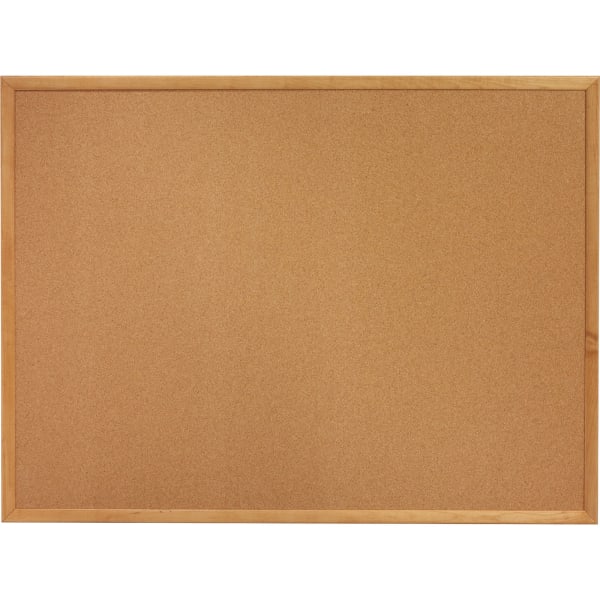 Lorell Cork Bulletin Board, 36in x 48in, Wood Frame With Oak Finish