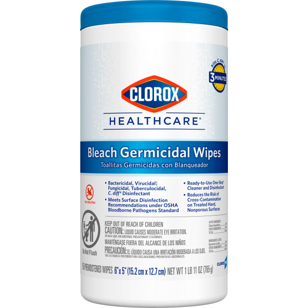 Clorox Healthcare Germicidal Wipes With Bleach, Unscented, 6in x 5in, Pack Of 150 Wipes