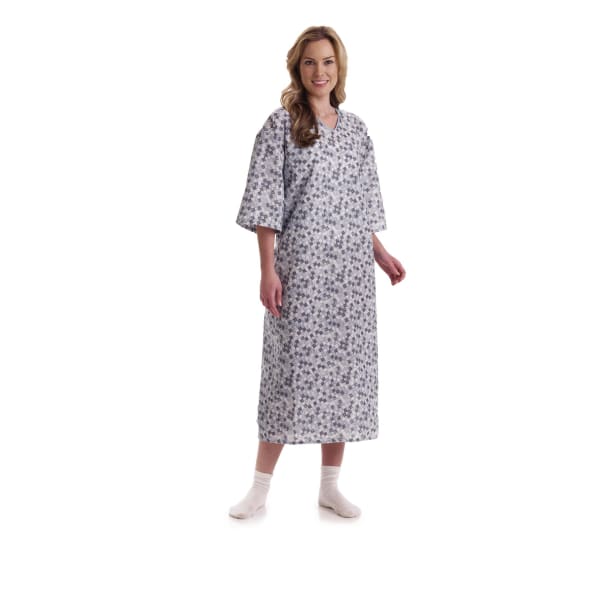 Medline Tie Side Patient Gowns, 49in, Royale 2-Tone Blue, Pack Of 12