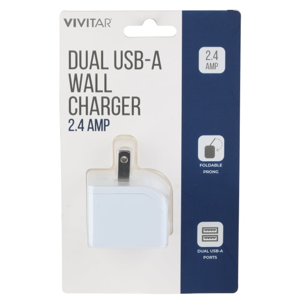 Vivitar Dual USB-A Wall Charger, White, NIL6002-WHT-STK-24