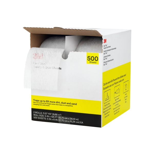 3M Easy Trap Duster Sweep And Dust Sheets, 5in x 6in x 125ft, 2 Rolls, 500 sheets