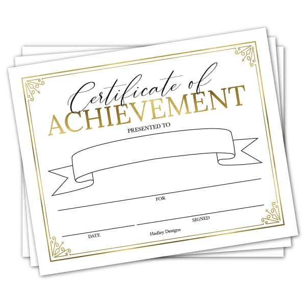 Hadley Designs Certificates For Students, 8in x 10in, Elegant Gold Award, Set Of 25