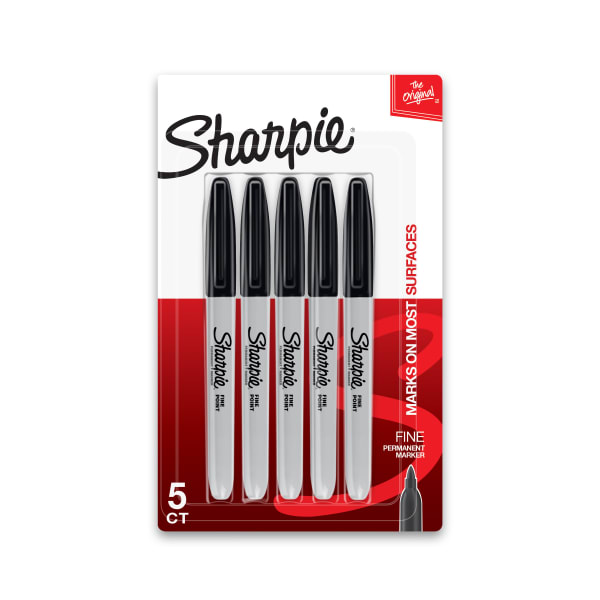 Sharpie Fine Point Permanent Markers, Gray Barrel, Black Ink, Pack Of 5