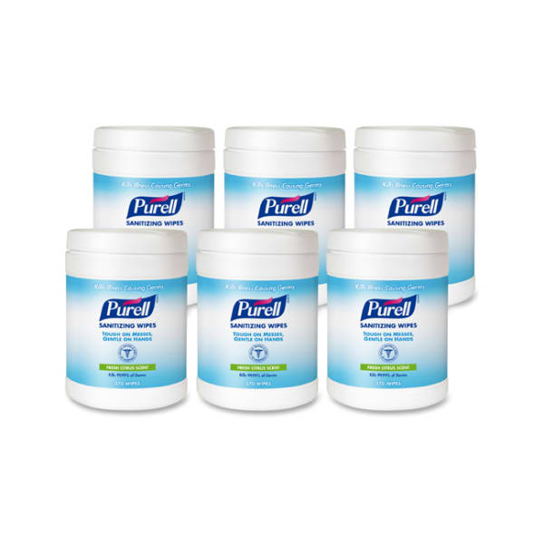 Purell Citrus Hand Sanitizing Wipes, 6in x 6-3/4in, 270 Wipes Per Canister, Carton Of 6 Canisters