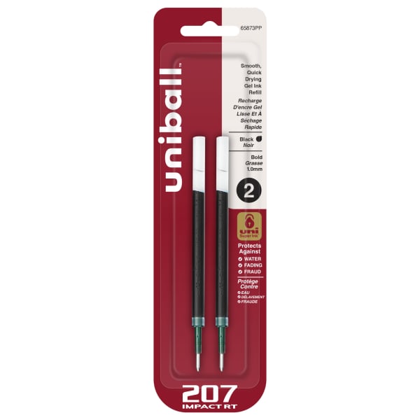 uni-ball 207 Impact RT Gel Pen Refills, Bold Point, 1.0 mm, Black, Pack Of 2 Refills