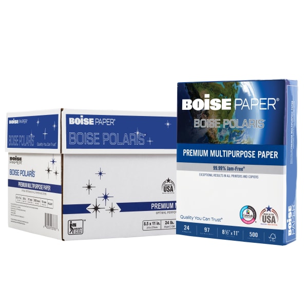 Boise POLARIS Premium Multi-Use Printer & Copy Paper, 10 Reams, White, Letter (8.5in x 11in), 5000 Sheets Per Case, 24 Lb, 97 Brightness, FSC Certified