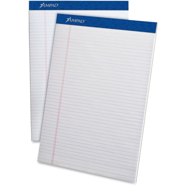 Ampad Perforated Ruled Pads - Letter - 50 Sheets - Stapled - 0.25in Ruled - 20 lb Basis Weight - Letter - 8 1/2in x 11in Sheet Size x 8.5in Width x 11.8in Length - White Paper - White Cover