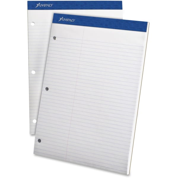 Ampad Evidence Dual Pad, 8 1/2in x 11 3/4in, Law Ruled, 50 Sheets, White