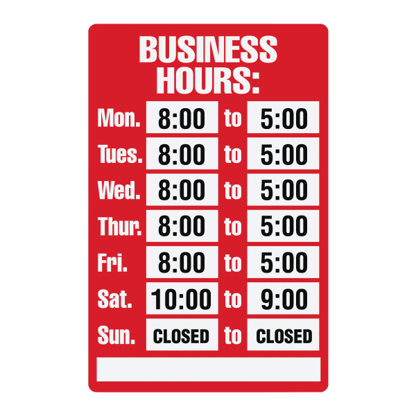 Cosco "Business Hours" Sign Kit, 8in x 12in