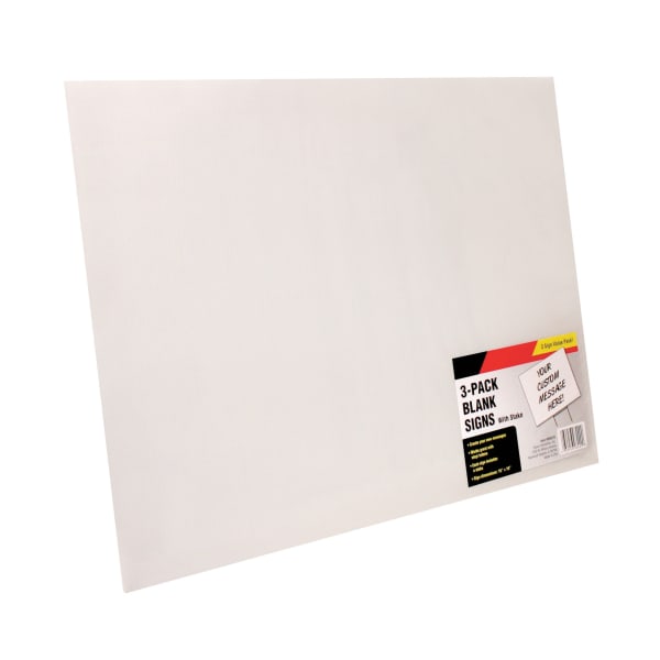 Cosco Large White Blank Signs with Metal Stakes, 19in x 15in, Pack Of 3