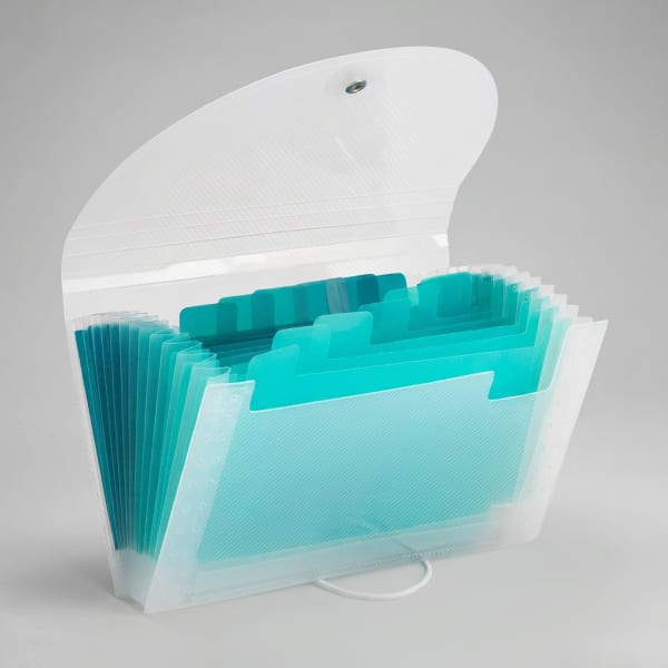 Office Depot Brand Plastic Polypropylene Accordion Expanding File, 13 Pocket, Expansion 6in, Nonstandard size, Teal, Pack of 1