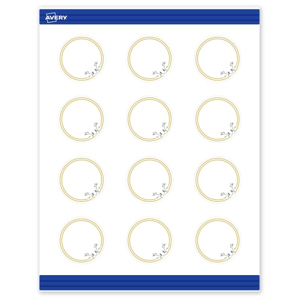 Avery Printable Round Cards With Sure Feed Technology, 2in, Matte White With Preprinted Gold Double Border Floral Design, Pack Of 120